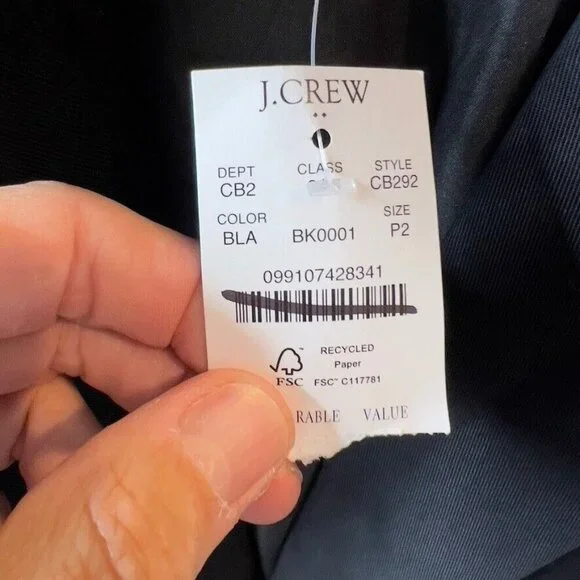 J.Crew Petite $218 Drapey twill double-breasted blazer Black Size 2P CB292